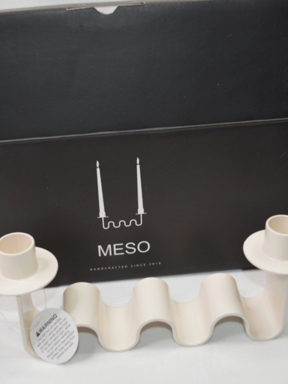NEW Meso Helen Wave Dual Taper Candlestick Holder White Modern Metal NIB